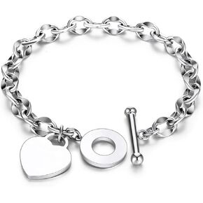 kelistom 316L Stainless Steel Love Heart Charm Bracelet for Women Teen Girls Romantic Gift Silver/Rose/18k Gold Plated OT Clasp Bracelets