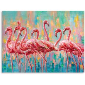 Yidepot Flamingo Bedroom Wall Decor Painting: A Flock of Pink Flamingo Wall Art Canvas for Bathroom with Frame Ready to Hang (12"x16"x1 Panel)
