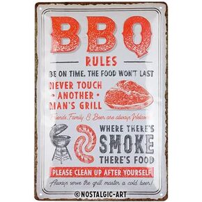 Nostalgic-Art Retro Tin Sign, 7.9" x 11.8", BBQ Rules – Gift idea for barbecue fans, made of metal, Vintage design for wall decoration