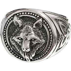 925 Silver Viking Wolf Head Ring - Men's Fenrir Skull Ring Size 9, 10, 10.5, 11, 12, 13 and 14