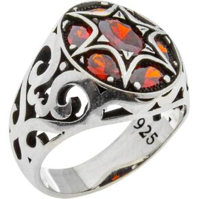 Solid 925 Sterling Silver Faceted Red Cubic Zirconia CZ Stone Luxury Turkish Handmade Special Men's Ring