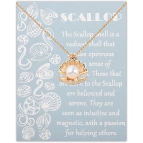 Scallop Shell Necklace Ocean Shell Necklace Tiny Pearl Jewelry for Her