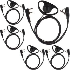 5pack D Shape Earpiece Headset PTT for Kenwood Puxing Wouxun Baofeng Two Way Radio Walkie Talkie 2pin