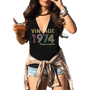 50th Birthday Gift Shirts Vintage 1973 Original Parts Tshirt for Women Letter Print Retro Birthday Casual Tee Tops