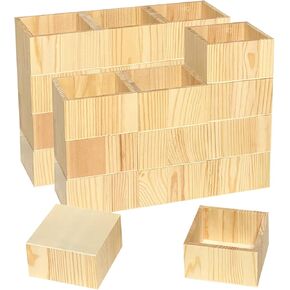 24 Pack 4 Inch Square Wood Box Unfinished Small Wooden Boxes for Crafts (Outer 4.1x 4.1x 2.4 in,Interior 3.5 x 3.5 x 2.3 in)