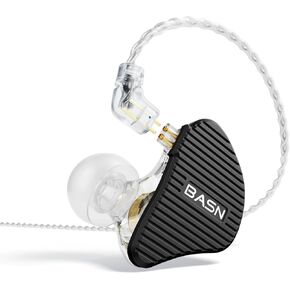 BASN Mix-PD in Ear Monitor,1Planar Driver + 1Dynamic Driver HiFi IEM Earphones with CNC Crafted Metal Cover, Wired 0.78mm 2-Pin Silver Plated Detachable Cable for Musicians (Black)