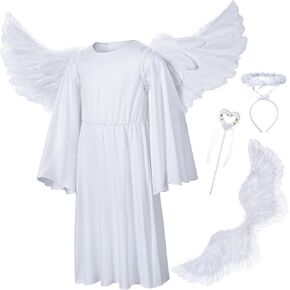 Kids Angel Costume With Angel Feather Wings headband Wand Set For Girl's Halloween Birthday Cosplay