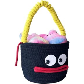 Cute Small Gift Basket, Chic Silly Face Nursery Baby Baskets for Organizing Candy Snacks Dog Cat Toy Storage Bin Decorative Cotton Rope Basket Black Mini Basket for Easter Halloween Christmas