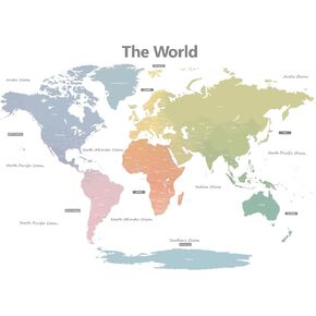 DECOWALL DLT-1809 XLarge Modern Pastel Tones World Map Kids Wall Stickers (61x35 inch) Wall Decals Peel and Stick Removable Wall Stickers for Kids Nursery Bedroom Living Room Decor