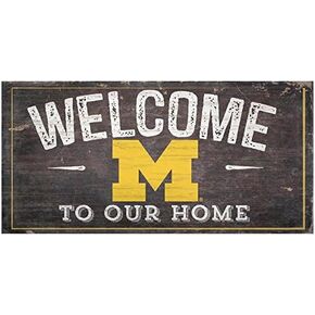 لافتة Fan Creations NCAA Michigan مقاس 30.48 سم × 15.24 سم مرحبًا بك في لافتة خشبية منزلية
