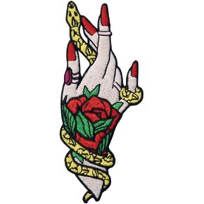 Floral Snake and Witchy Hand Patch Embroidered Applique Badge Iron On Sew On Emblem