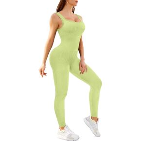 TrainingGirl Womens One Piece Workout Jumpsuits Square Neck Tank Tops Rompers Ribbed Sleeveless Exercise Unitard Yoga Bodycon