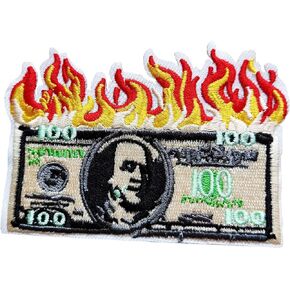 Embroidered Vintage Cash Patch, Fire US 100 Dollar Money Iron On Patch, DIY Accessories Decorative Repair Patch for Bags Clothes Jacket Jeans Backpacks