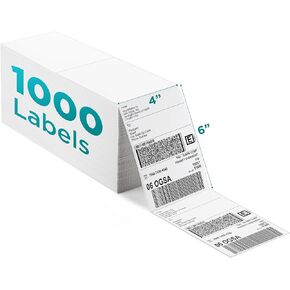 Shop4Mailers 4x6 Fanfold Direct Thermal White Adhesive Perforated Blank Address Shipping Labels for Packages, Easy Peel and Tear (1000 Labels)