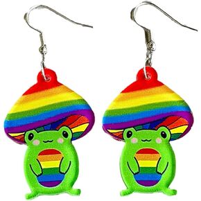 Funny Acrylic Cute Weird Rainbow Dangle Earrings Creative Mushroom Frog Icecream Pencil Resin Dangle Lightweight Summer Colorful Earrings for Women Girls Jewelry Gifts