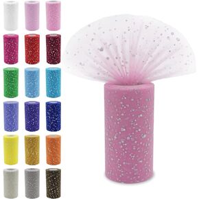 Pink Tulle Glitter Tulle Fabric 6 Inch by 50 Yards (150 feet) Tulle Ribbon for Gift Wrapping Sparkle Sequin Tulle Rolls Spool DIY Party Wedding Birthday Decor