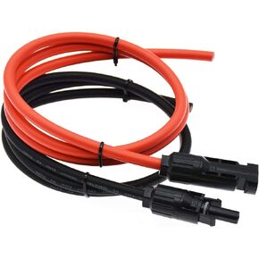 1 Pair Black + Red 10AWG(6mm²) Solar Connector Solar Adaptor Cable Solar Panel Extension Cable Wire Solar Connector Solar Extension Cable with Female and Male Connectors (3 FT)