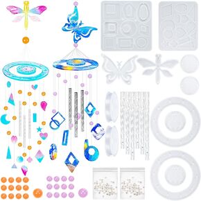 FUNSHOWCASE Resin Wind Chime Molds Set of 84, Dragonfly and Butterfly DIY Windbell Silicone Casting Kit, Suncatcher Keychain, Coaster, Jewelry Making