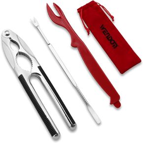 Crab Lobster Crackers and Tools Set 3pcs Includes Crab Leg Crackers, Lobster Shellers, Crab Forks/Picks and Portable Storage Bag Seafood Tools (3)