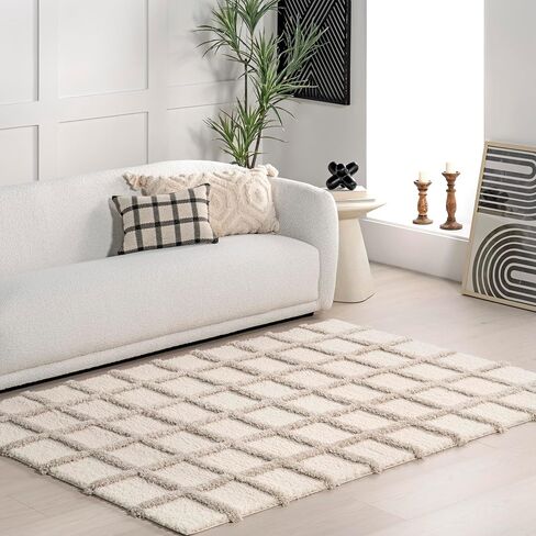 nuLOOM Christabel Checkered High-Low Shag Area Rug, 4x6, Beige in Saudi Arabia