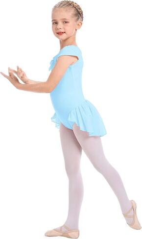 IDOPIP الفتيات قصيرة الأكمام فستان رقص الباليه Bowknot الشيفون توتو متجنب يوتار راقصة الباليه Dancewear الجمباز زي in Saudi Arabia