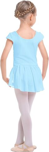 IDOPIP الفتيات قصيرة الأكمام فستان رقص الباليه Bowknot الشيفون توتو متجنب يوتار راقصة الباليه Dancewear الجمباز زي in Saudi Arabia