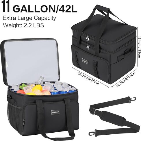 Insulated Soft Cooler Bag, Large Ice Coolers Soft Sided Ice Chest for Beach, Camping, Car, Collapsible and Portable, 42L, 60Cans, Black in Saudi Arabia