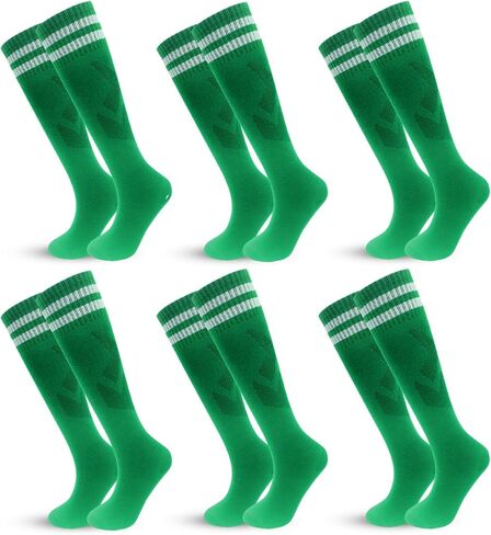 Barrlves 6 Pairs Kids Soccer Socks Striped Knee High Tube Socks Football Uniform Sports Socks for Boys Girls 8-14 Years Old in Kuwait