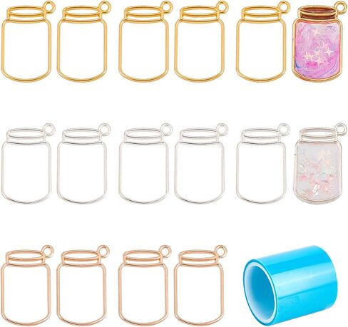 OLYCRAFT 24pcs Bottle Open Back Bezel Pendants with Seamless Paper Tape Golden Oval Flower Ring Teardrop Triangle Heart Geometry Bezel Pendants Bezel Charms Zinc Alloy Frame Pendants for Resin Jewelry in Saudi Arabia