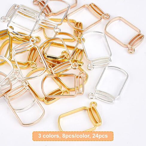 OLYCRAFT 24pcs Bottle Open Back Bezel Pendants with Seamless Paper Tape Golden Oval Flower Ring Teardrop Triangle Heart Geometry Bezel Pendants Bezel Charms Zinc Alloy Frame Pendants for Resin Jewelry in Saudi Arabia