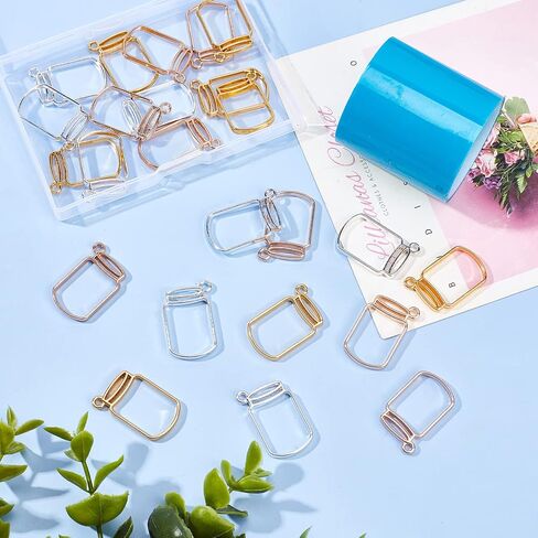 OLYCRAFT 24pcs Bottle Open Back Bezel Pendants with Seamless Paper Tape Golden Oval Flower Ring Teardrop Triangle Heart Geometry Bezel Pendants Bezel Charms Zinc Alloy Frame Pendants for Resin Jewelry in Saudi Arabia
