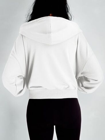 Trendy Queen Hoodies for Women Full Zip Up Cropped Sweatshirts Casual Hooded Pullover Sweaters Tops Fall Winter Clothes 2023 in Saudi Arabia
