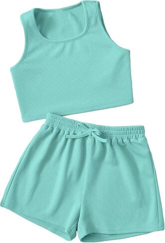 Verdusa Girl's 2 Piece Tracksuit Sets Workout Crop Tank Top and Short Sets in Saudi Arabia
