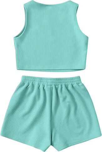 Verdusa Girl's 2 Piece Tracksuit Sets Workout Crop Tank Top and Short Sets in Saudi Arabia