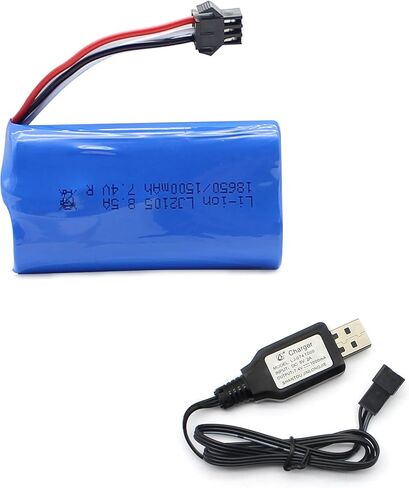 fisca 7.4V 1500mAh Spare Rechargeable Li-ion High-Capacity Battery Pack with USB Charger 1/18 RC M1A2 Tank in Kuwait