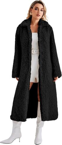 النساء فو الفراء معاطف الشتاء مفتوحة الجبهة سترة طويلة معطف دافئ المرأة غامض جاكيت من الصوف معطف أبلى مع جيب S-XXL in Kuwait