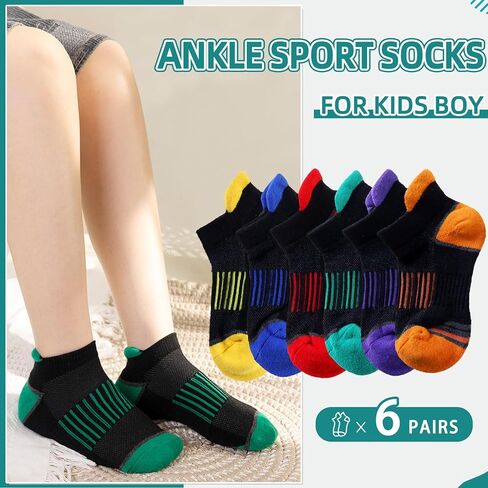 Kids Boys Ankle Socks Low Cut Athletic Cotton Sport Socks For Little Boys 6 Pairs in Kuwait