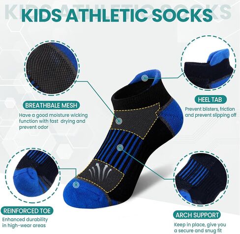 Kids Boys Ankle Socks Low Cut Athletic Cotton Sport Socks For Little Boys 6 Pairs in Kuwait