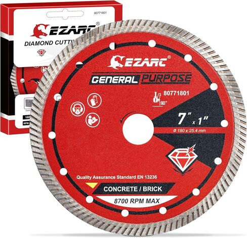 EZARC 7 inch Diamond Blade, Turbo Diamond Saw Blades for Angle Grinder, 7" Stone Blade for Fast Cutting Porcelain Ceramic Granite Marble Brick(1-Pack) in Saudi Arabia