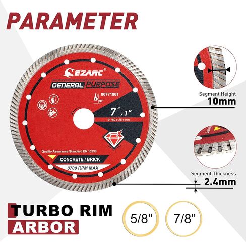 EZARC 7 inch Diamond Blade, Turbo Diamond Saw Blades for Angle Grinder, 7" Stone Blade for Fast Cutting Porcelain Ceramic Granite Marble Brick(1-Pack) in Saudi Arabia