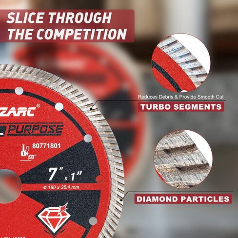 EZARC 7 inch Diamond Blade, Turbo Diamond Saw Blades for Angle Grinder, 7" Stone Blade for Fast Cutting Porcelain Ceramic Granite Marble Brick(1-Pack) in Saudi Arabia