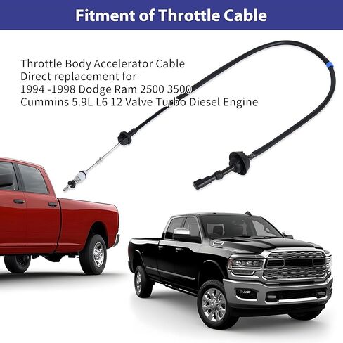 كابل تسريع جسم الخانق متوافق مع 1994-1998 دودج رام 2500 3500 لمحرك الديزل 5.9L L6 12 صمام توربو الكمون، استبدال 04897406AA 0489 7406 AA NP-59LTTC كابل الخانق in Kuwait