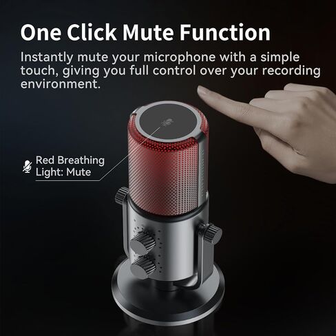 ULANZI DCM-05 ميكروفون ألعاب الكمبيوتر الشخصي، ميكروفون USB مكثف لسطح المكتب للبودكاست، ميكروفون بث كمبيوتر الهاتف مع ضوء RGB، زر كتم الصوت، مقبس سماعات الرأس، حامل سطح المكتب، التوصيل والتشغيل in Saudi Arabia