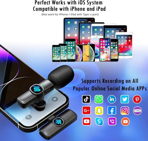 Wireless Lavalier Microphone for iPhone iPad Premium Lapel-on Mic with 80ft Distance of Ultra-Clear Pick-up Voice and Noise-Canceling for Tiktok, YouTube, Recording, and Vlogging(1RX&2TX) in Saudi Arabia