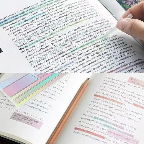 1400-Piece Transparent Highlighter Tape, Long Bright Strips, Page Markers, Index Labels, Sticky Notes - Reusable, Perfect for Book Annotations - Office & School Supplies in Kuwait
