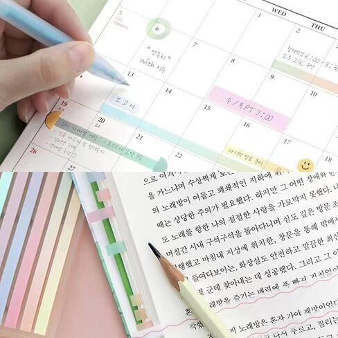 1400-Piece Transparent Highlighter Tape, Long Bright Strips, Page Markers, Index Labels, Sticky Notes - Reusable, Perfect for Book Annotations - Office & School Supplies in Kuwait