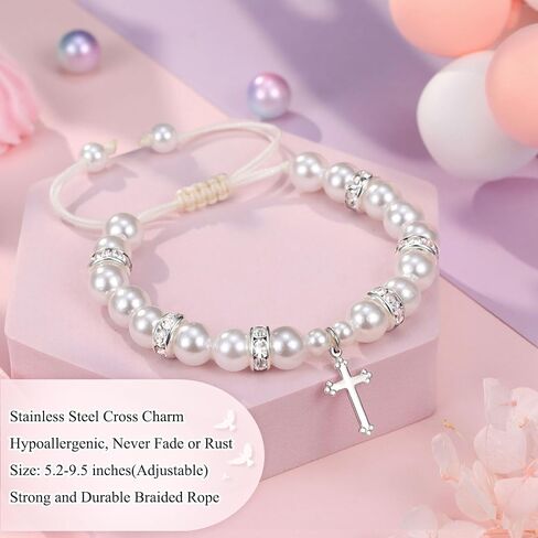 UNGENT THEM Baptism Gifts for Girl, First Communion Gifts Bracelets for Girls, Cross Bracelet in Saudi Arabia