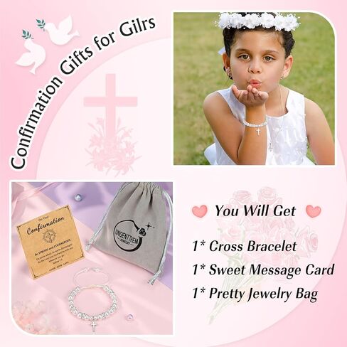 UNGENT THEM Baptism Gifts for Girl, First Communion Gifts Bracelets for Girls, Cross Bracelet in Saudi Arabia