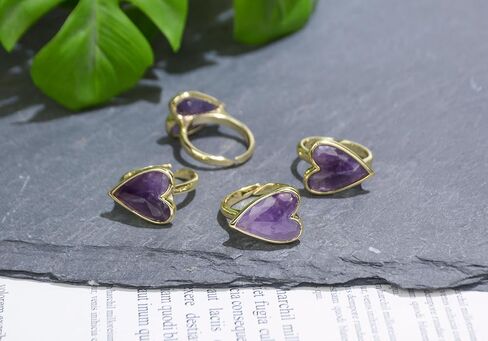 Amethyst Ring, Heart Shape Amethyst Crystal Ring for Women, Handmade Adjustable Gold Crystal Rings for Amethyst Jewelry, February Birthstone Ring for Her. (amethyst) in Saudi Arabia