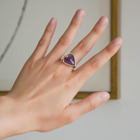 Amethyst Ring, Heart Shape Amethyst Crystal Ring for Women, Handmade Adjustable Gold Crystal Rings for Amethyst Jewelry, February Birthstone Ring for Her. (amethyst) in Saudi Arabia